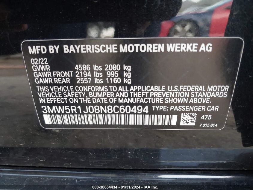 2022 BMW 330I - 3MW5R1J08N8C60494