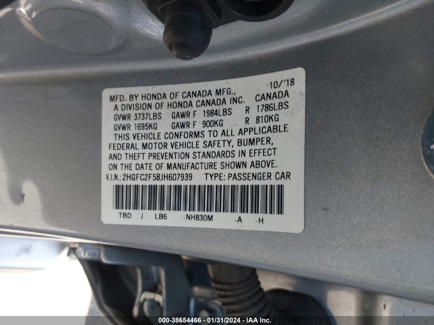 2018 HONDA CIVIC LX - 2HGFC2F58JH607939