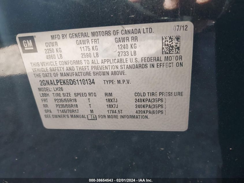 2013 CHEVROLET EQUINOX LT - 2GNALPEK6D6110134