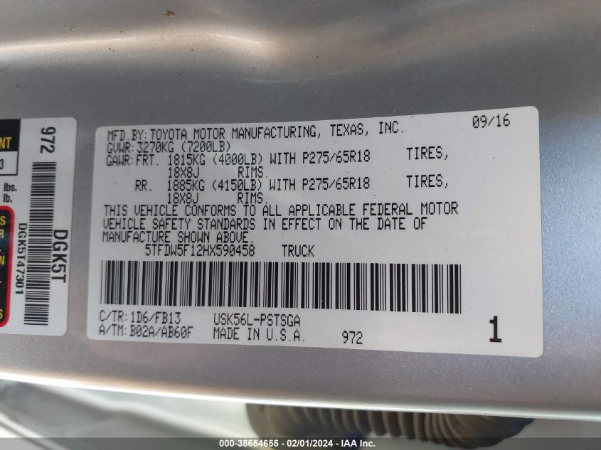 2017 TOYOTA TUNDRA CREWMAX SR5/TRD PRO - 5TFDW5F12HX590458