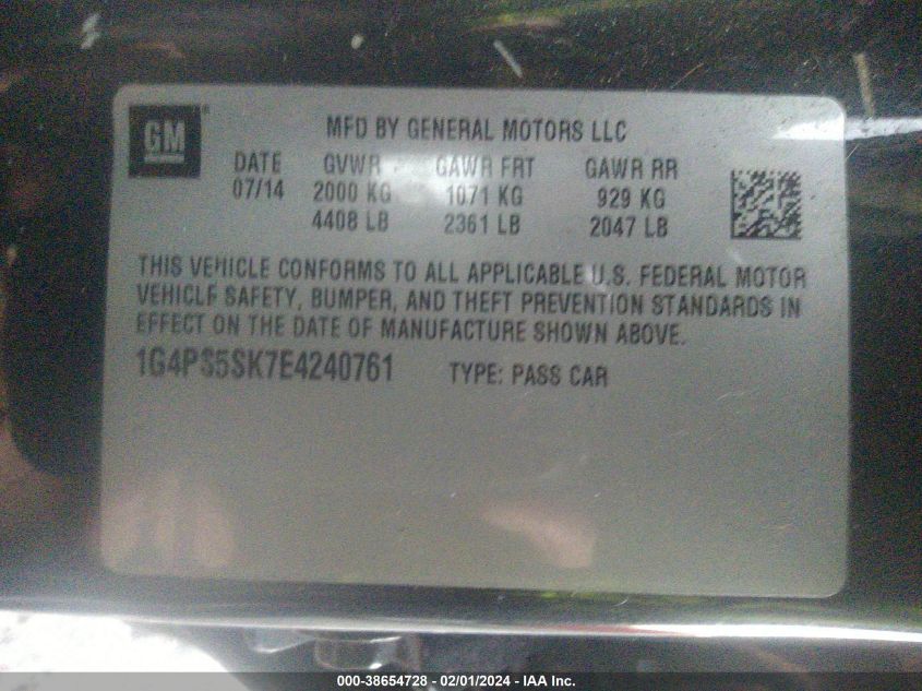 2014 BUICK VERANO LEATHER GROUP - 1G4PS5SK7E4240761
