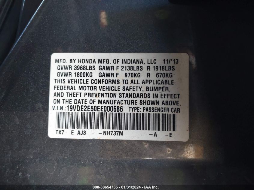 2014 ACURA ILX 24 PREMIUM - 19VDE2E50EE000686