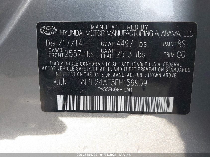 2015 HYUNDAI SONATA SE - 5NPE24AF5FH156959