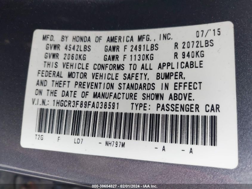 2015 HONDA ACCORD EXL - 1HGCR3F89FA038591