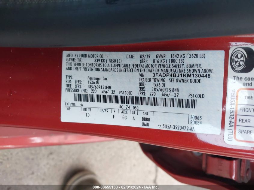 2019 FORD FIESTA SE - 3FADP4BJ1KM130448