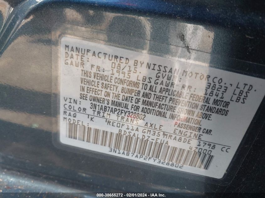 2015 NISSAN SENTRA S/SV/SR/SL - 3N1AB7AP2FY328802