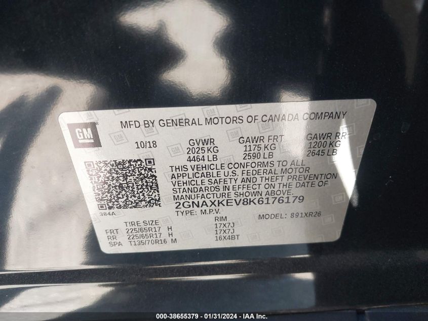 2019 CHEVROLET EQUINOX LT - 2GNAXKEV8K6176179