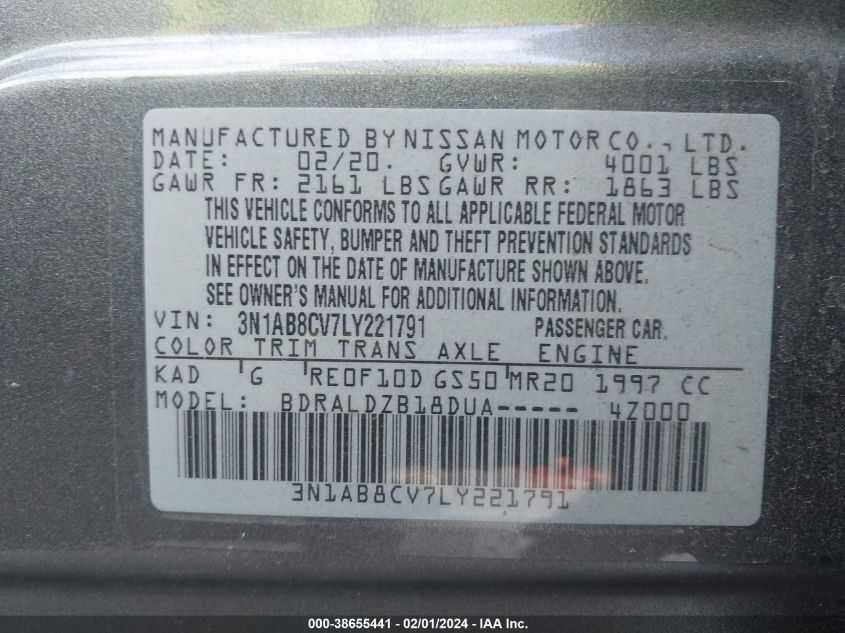 2020 NISSAN SENTRA SV XTRONIC CVT - 3N1AB8CV7LY221791