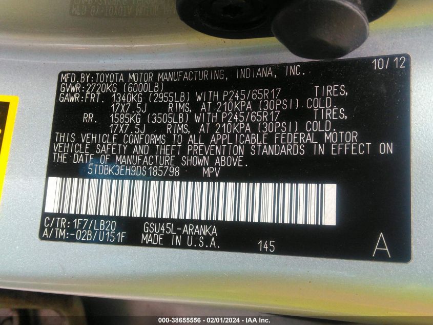 2013 TOYOTA HIGHLANDER PLUS/SE - 5TDBK3EH9DS185798
