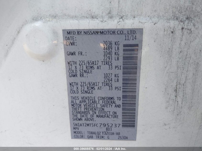 2015 NISSAN ROGUE S/SL/SV - 5N1AT2MT5FC795237