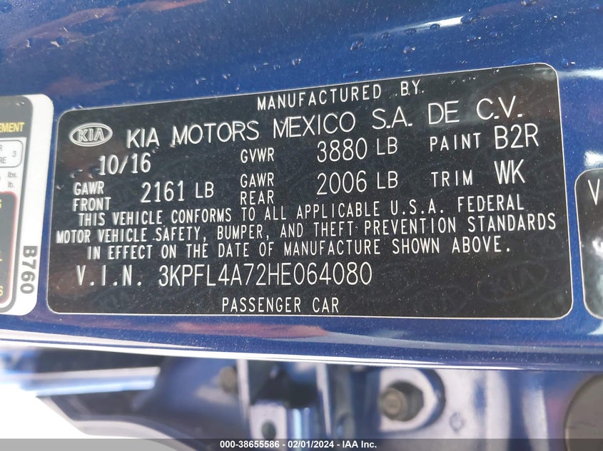 VIN 3KPFL4A72HE064080 2017 KIA FORTE LX