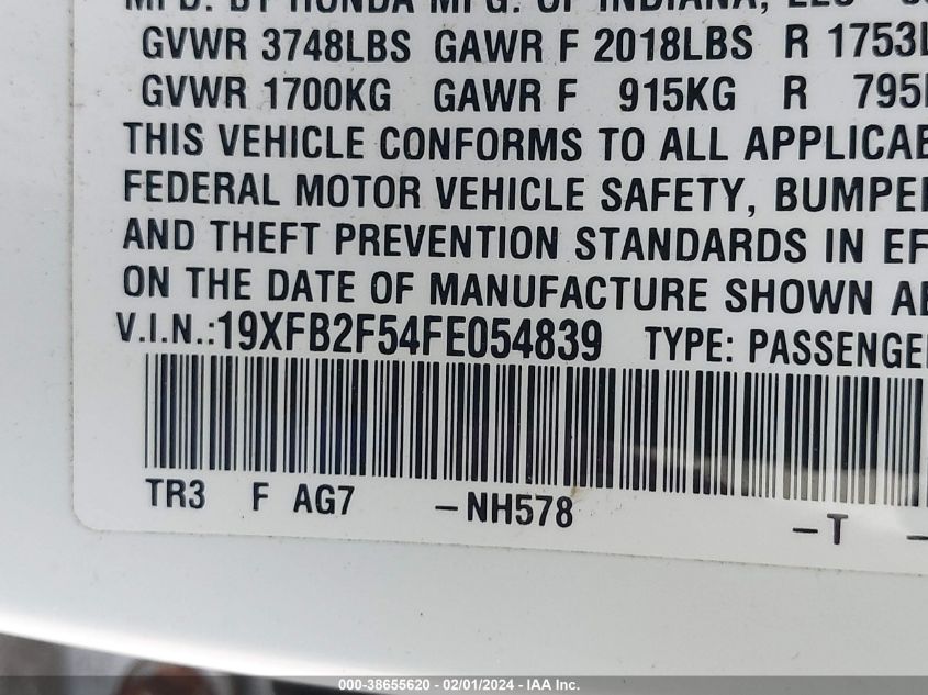 2015 HONDA CIVIC LX - 19XFB2F54FE054839