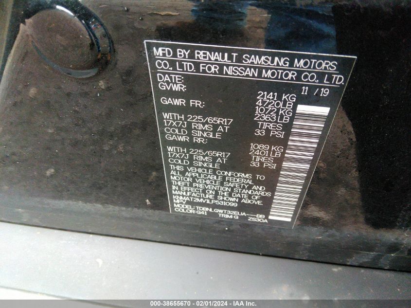2020 NISSAN ROGUE S/SV - KNMAT2MV1LP531099