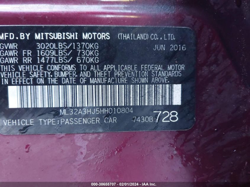 2017 MITSUBISHI MIRAGE ES - ML32A3HJ5HH010804