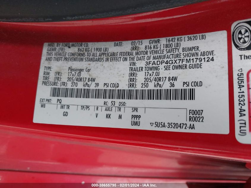 2015 FORD FIESTA ST - 3FADP4GX7FM179124