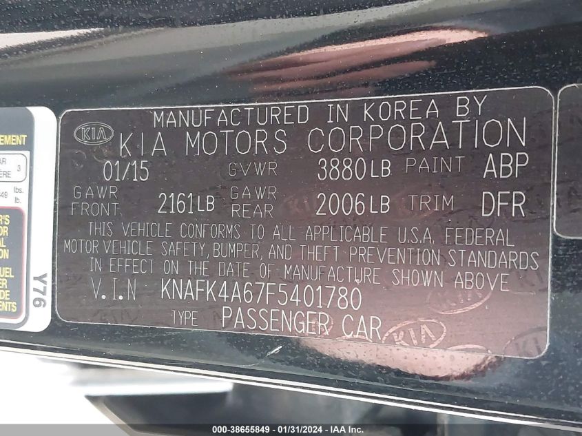 2015 KIA FORTE LX - KNAFK4A67F5401780
