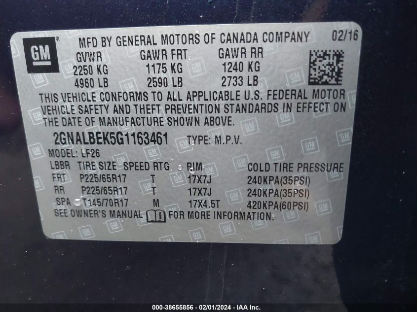 2016 CHEVROLET EQUINOX LS - 2GNALBEK5G1163461