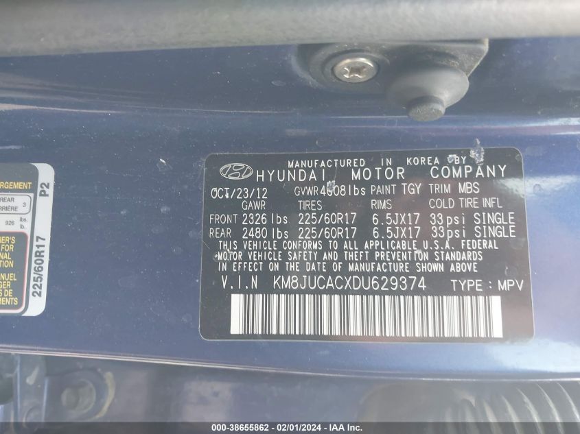 2013 HYUNDAI TUCSON GLS/LIMITED - KM8JUCACXDU629374