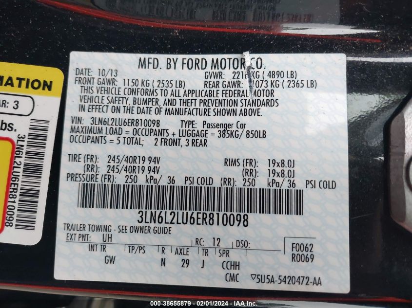 2014 LINCOLN MKZ HYBRID - 3LN6L2LU6ER810098