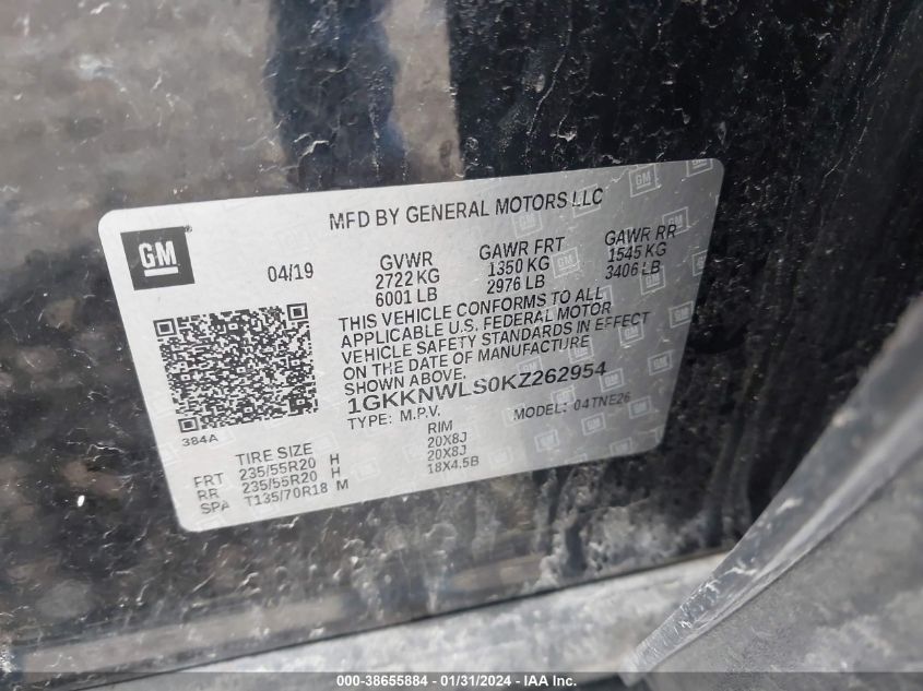 2019 GMC ACADIA SLT-2 - 1GKKNWLS0KZ262954