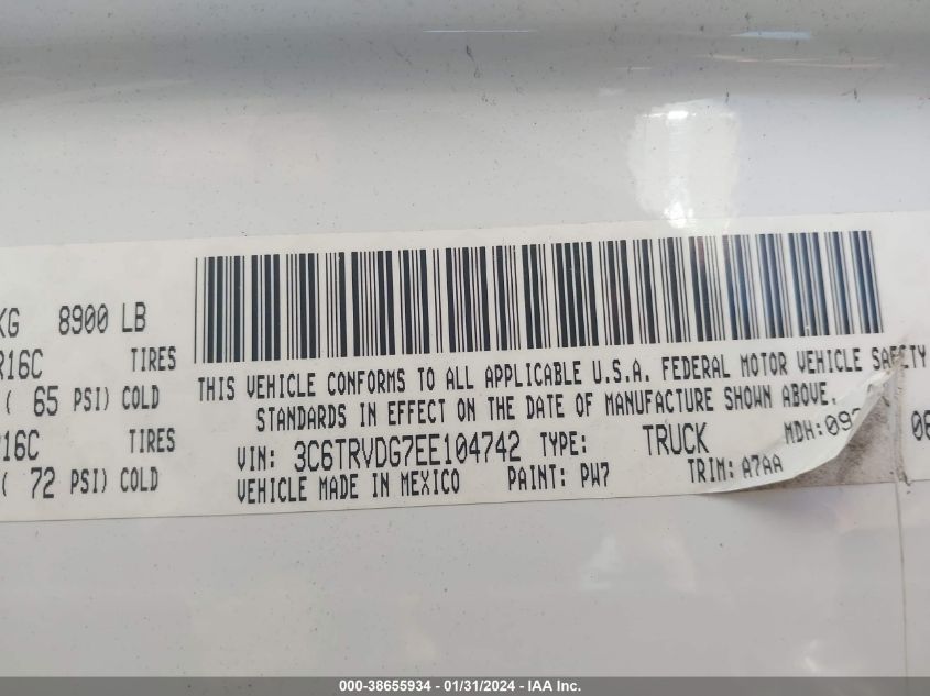 2014 RAM PROMASTER 2500 3C6TRVDG7EE104742