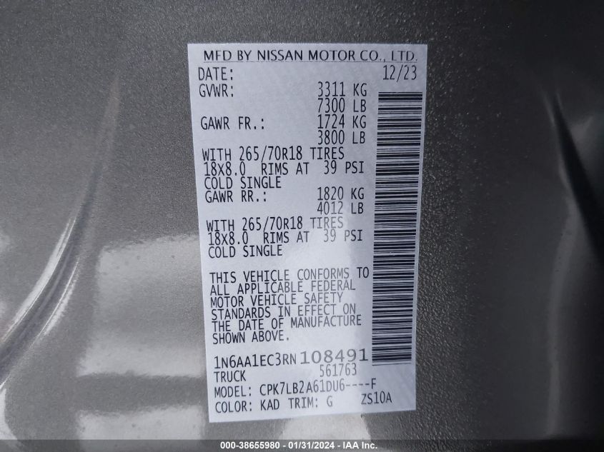 2024 NISSAN TITAN SV - 1N6AA1EC3RN108491
