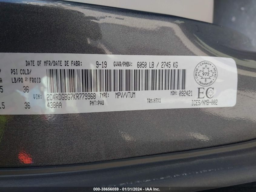 2019 DODGE GRAND CARAVAN CVP/SXT - 2C4RDGBG7KR779968