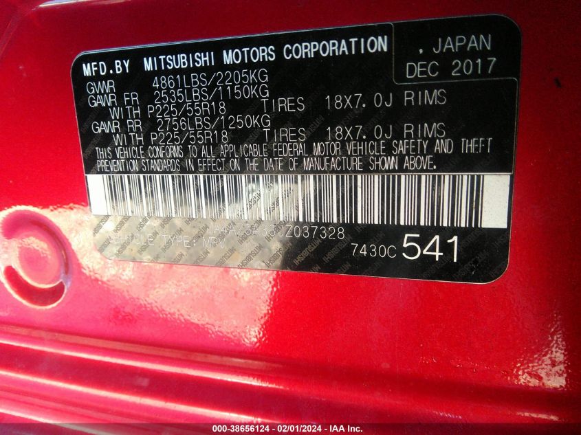 2018 MITSUBISHI OUTLANDER - JA4AZ3A33J7037328