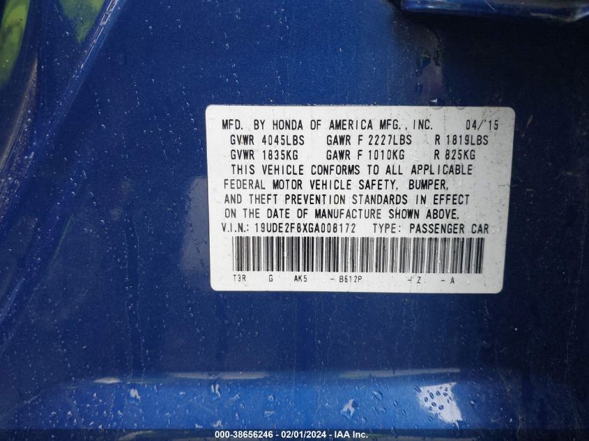 2016 ACURA ILX PREMIUM/TECHNOLOGY - 19UDE2F8XGA008172