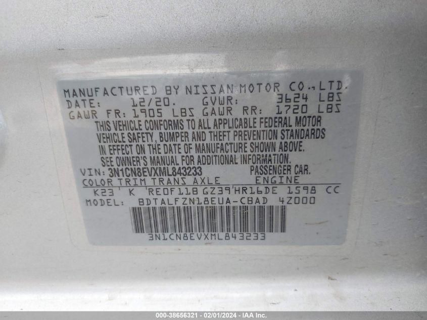 2021 NISSAN VERSA SV - 3N1CN8EVXML843233