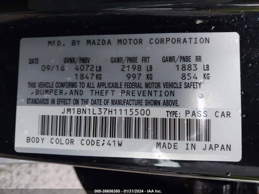 2017 MAZDA MAZDA3 TOURING - JM1BN1L37H1115500