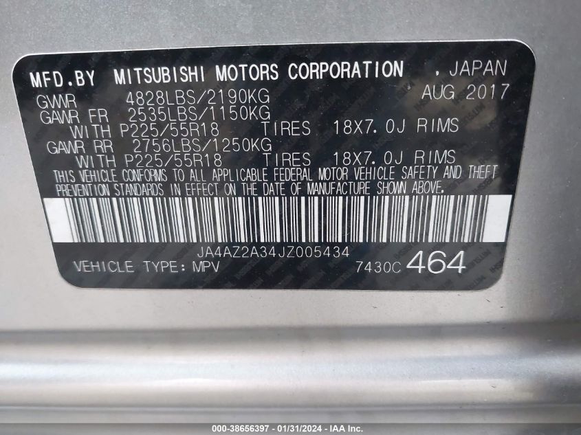 2018 MITSUBISHI OUTLANDER ES - JA4AZ2A34JZ005434