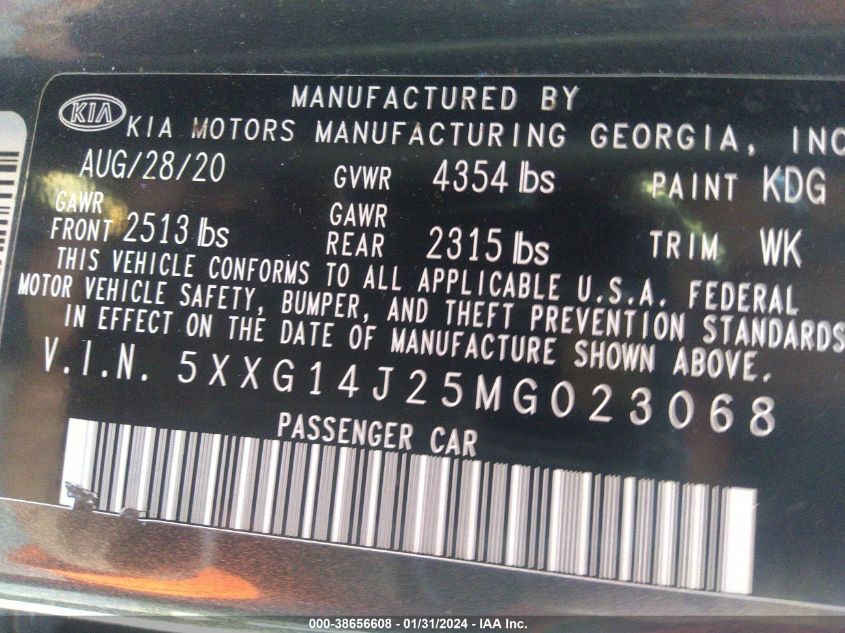 2021 KIA K5 LXS - 5XXG14J25MG023068