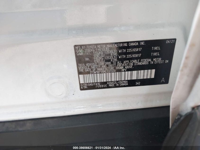 2021 TOYOTA RAV4 XLE/XLE PREMIUM - 2T3W1RFVXMC137500