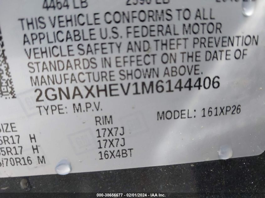 2021 CHEVROLET EQUINOX LS - 2GNAXHEV1M6144406