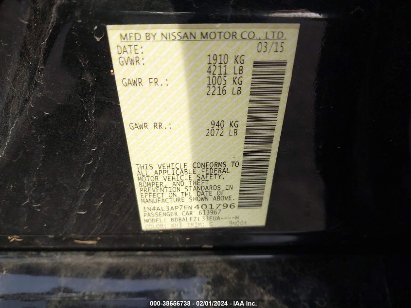 2015 NISSAN ALTIMA 2.5/S/SV/SL - 1N4AL3AP7FN401796