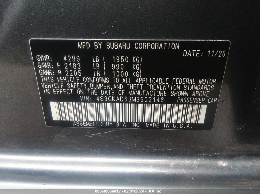 2021 SUBARU IMPREZA PREMIUM - 4S3GKAD63M3602148