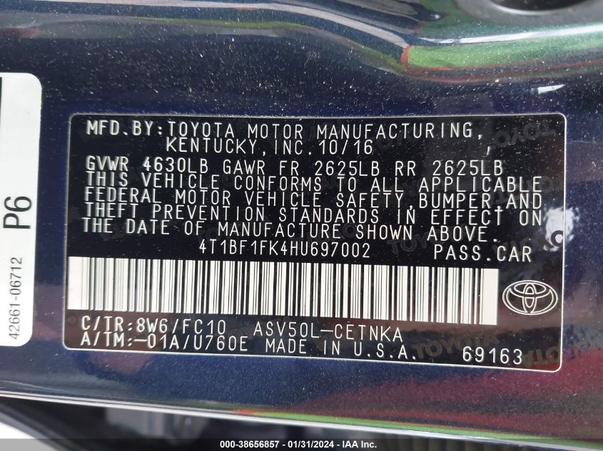 2017 TOYOTA CAMRY LE - 4T1BF1FK4HU697002