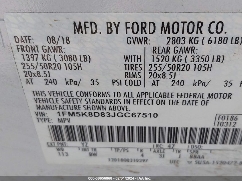 2018 FORD EXPLORER XLT - 1FM5K8D83JGC67510