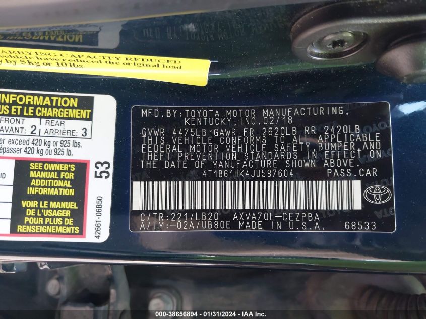 2018 TOYOTA CAMRY XSE - 4T1B61HK4JU587604