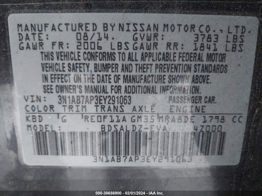 2014 NISSAN SENTRA S/SV/SR/SL - 3N1AB7AP3EY291063