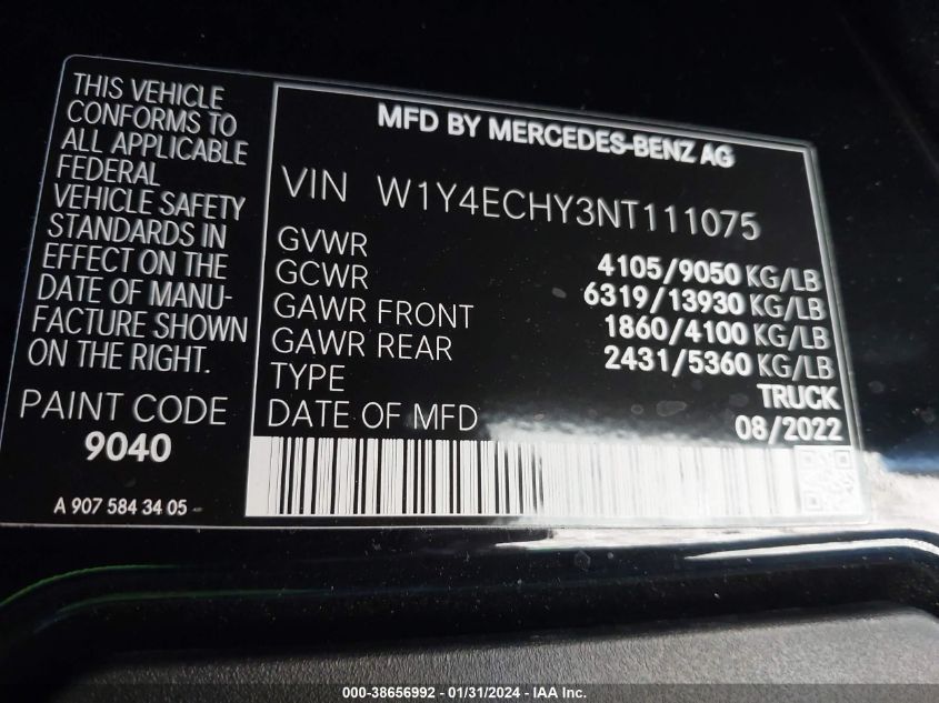 2022 MERCEDES-BENZ SPRINTER 2500 2500 - W1Y4ECHY3NT111075