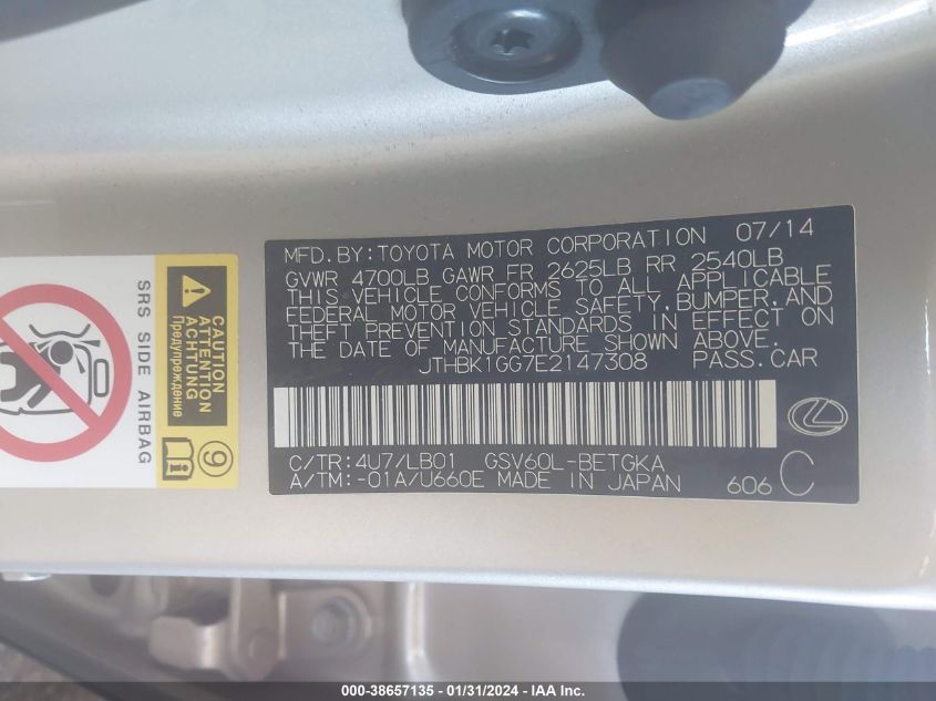 2014 LEXUS ES 350 - JTHBK1GG7E2147308