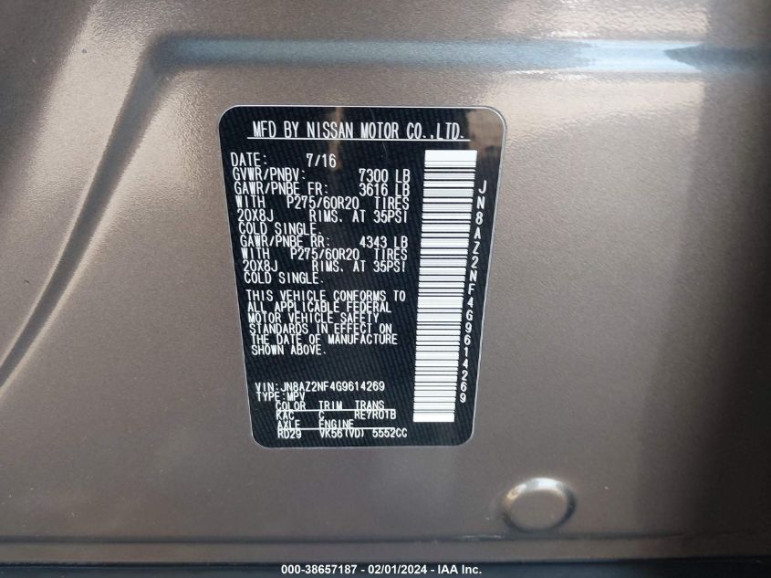 2016 INFINITI QX80 - JN8AZ2NF4G9614269