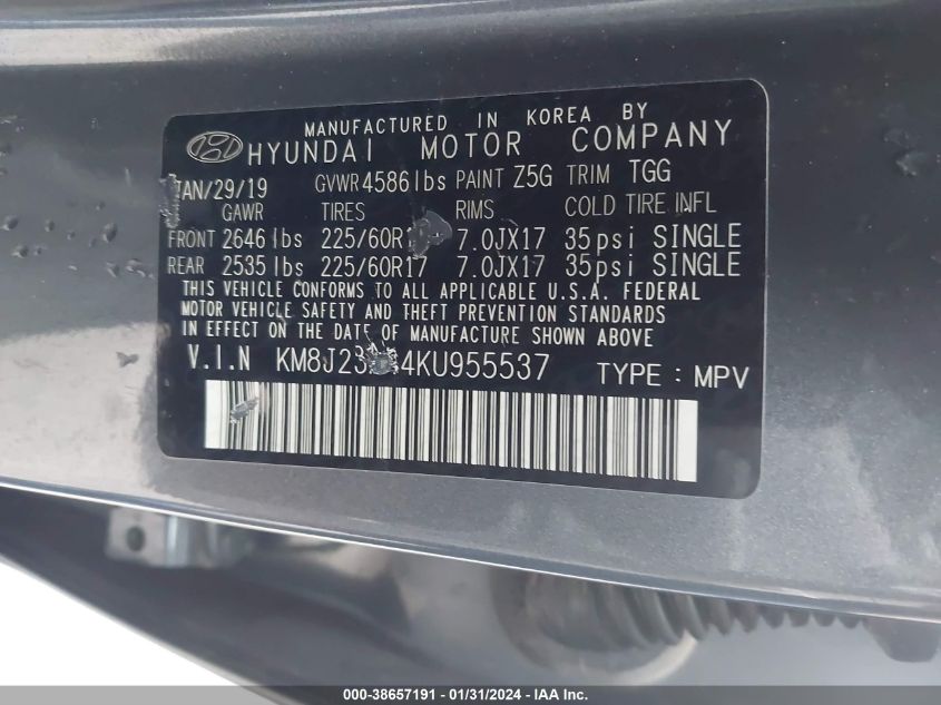 2019 HYUNDAI TUCSON SE - KM8J23A44KU955537