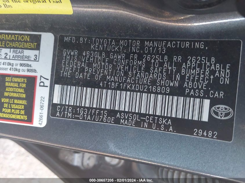 2013 TOYOTA CAMRY SE - 4T1BF1FKXDU216809