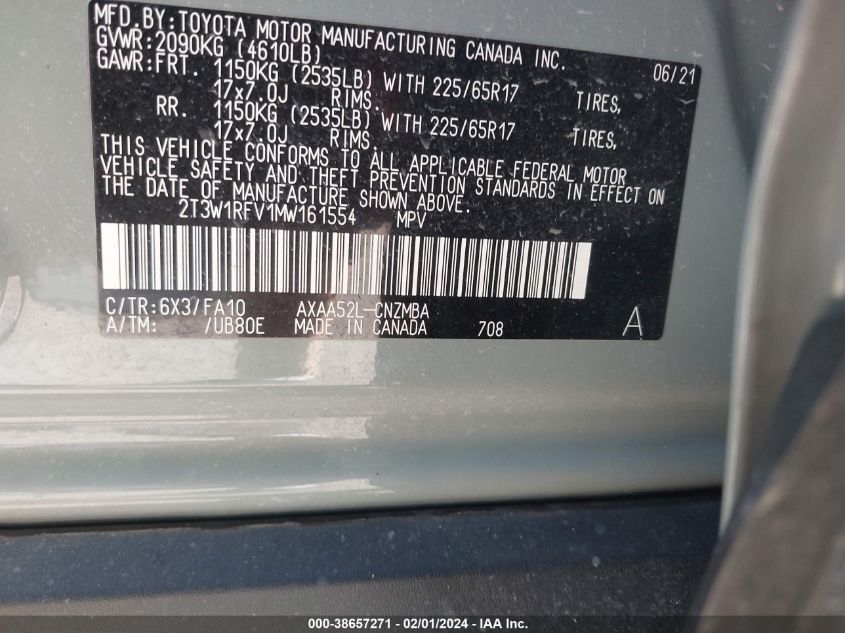 2021 TOYOTA RAV4 XLE/XLE PREMIUM - 2T3W1RFV1MW161554