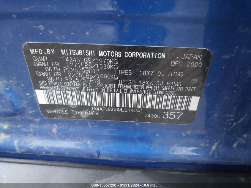 2021 MITSUBISHI OUTLANDER SPORT 2.0 BE 2WD/2.0 ES 2WD/2.0 LE 2WD/2.0 S 2WD - JA4APUAU0MU014241