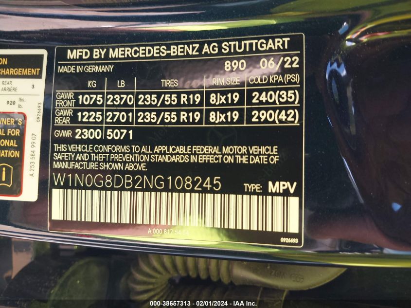 2022 MERCEDES-BENZ GLC 300 SUV - W1N0G8DB2NG108245