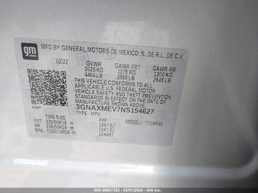 2022 CHEVROLET EQUINOX RS - 3GNAXMEV7NS154627